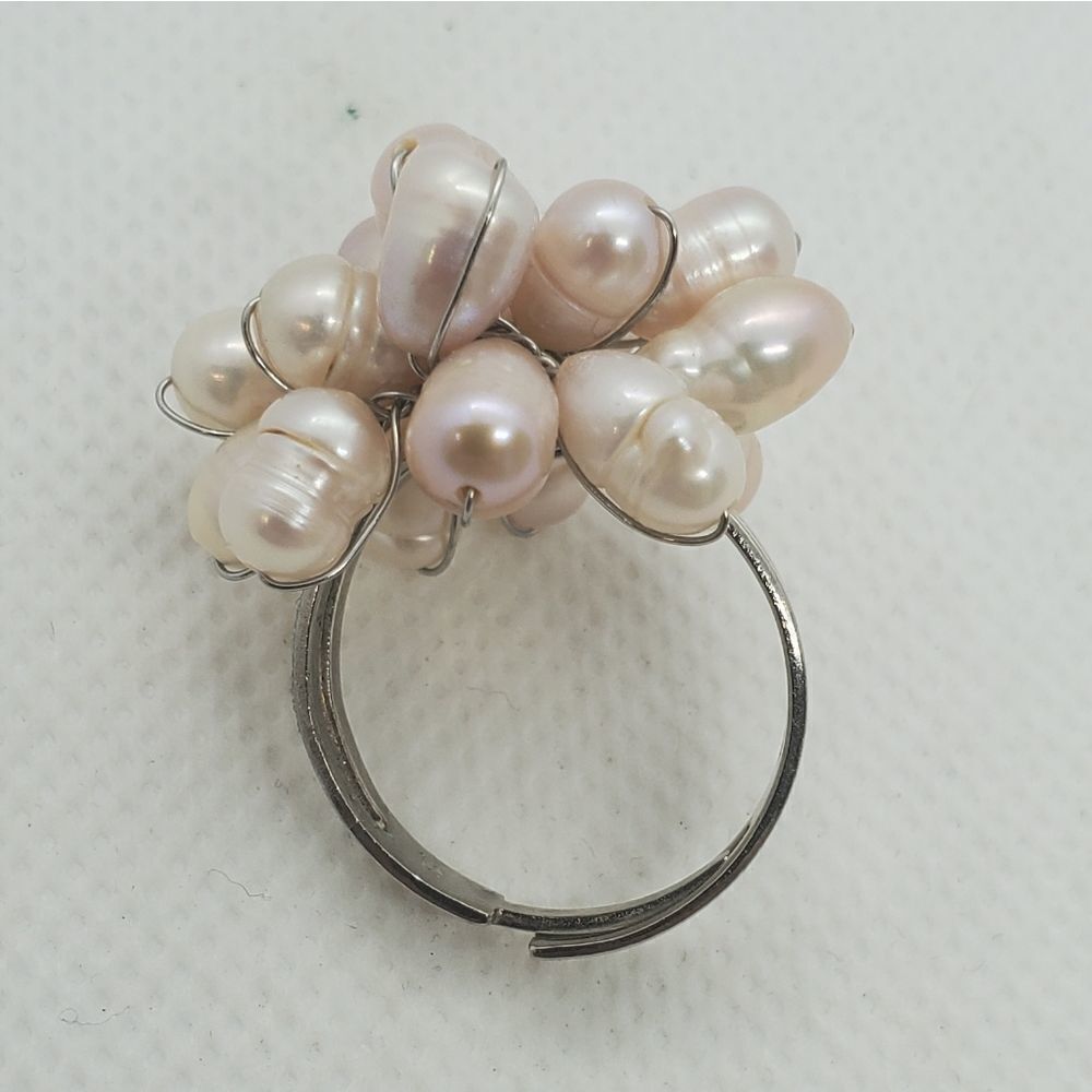 Genuine Pearl Beaded Adjustable Silver Ring - Picture 5 of 6